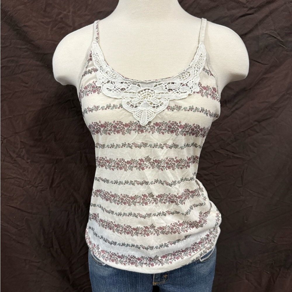 Maurices Cream and Pink Lace Trim Camisole